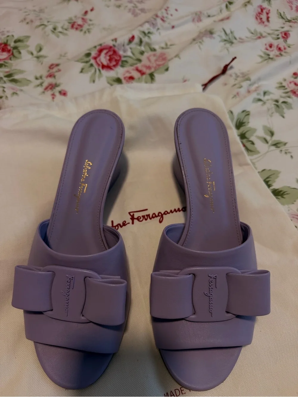 Salvatore Ferragamo Lilac Bow Mule Heels - Picture 2 of 5